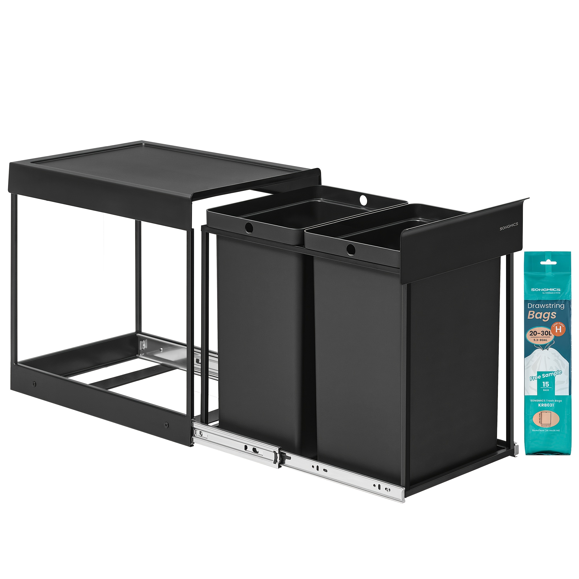 E-shop Küchen-Abfalleimer, Abfalltrennsystem für Unterschrank, 2 x , Mülleimer mit 2 Fächern, ausziehbar, Stahlrahmen, ABS-Deckel
