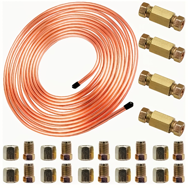 25ft 3/16 Inch (4.75mm) Brake Line Tubing Kit With M10 Fittings 3/16" Fittings And Unions, Copper Alloy Flexible Tube Replacement Tubing Coil (0.028" Wall Thickness), 3/16 Brake Pipe