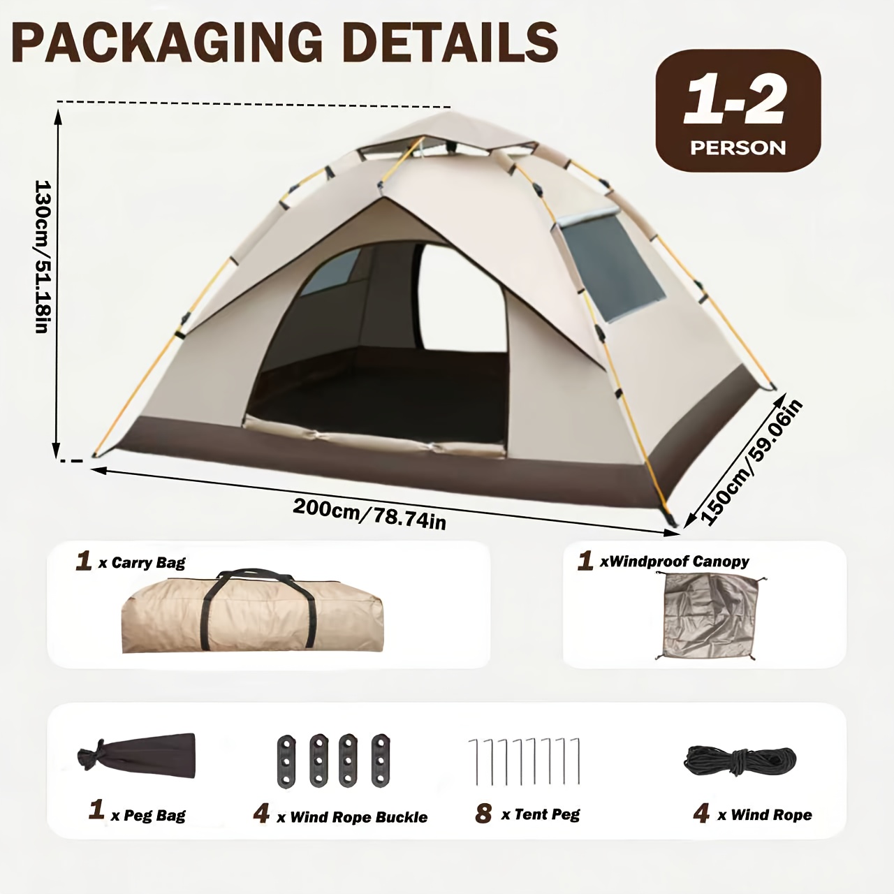 TEMU Multi-person Pop-up Tent With Fiberglass Poles, Square Oxford Cloth Camping Shelter, Quick Setup In 3 Seconds, High Quality Zippered Opening For Hiking, Travel, And Beach
