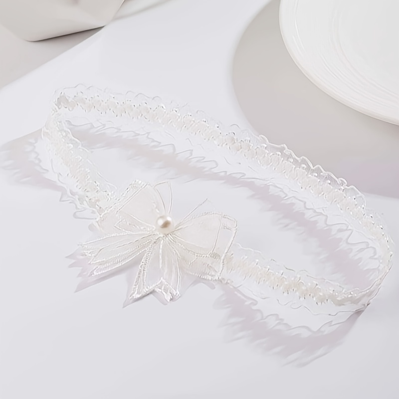 1pc elegant white lace garter belt imitation pearl bowknot - Temu