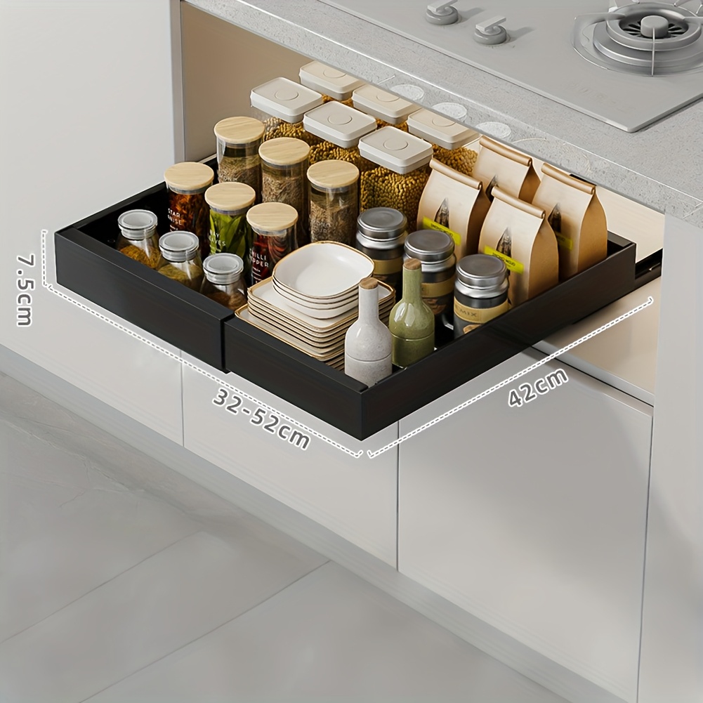 TEMU Heavy-duty Expandable Pull-out Cabinet Organizer With Adjustable Width - Heavy-duty Metal Construction, Space-saving Shelf & Slide-out Drawers