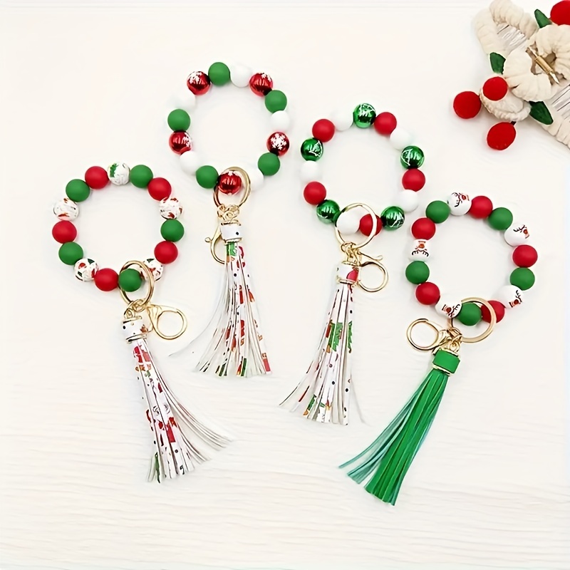 

Hot Sale Christmas Silicone Beads Bracelet, Jewelry Beaded Anti-lost Ladies Hand String Bag Car Key Ornament