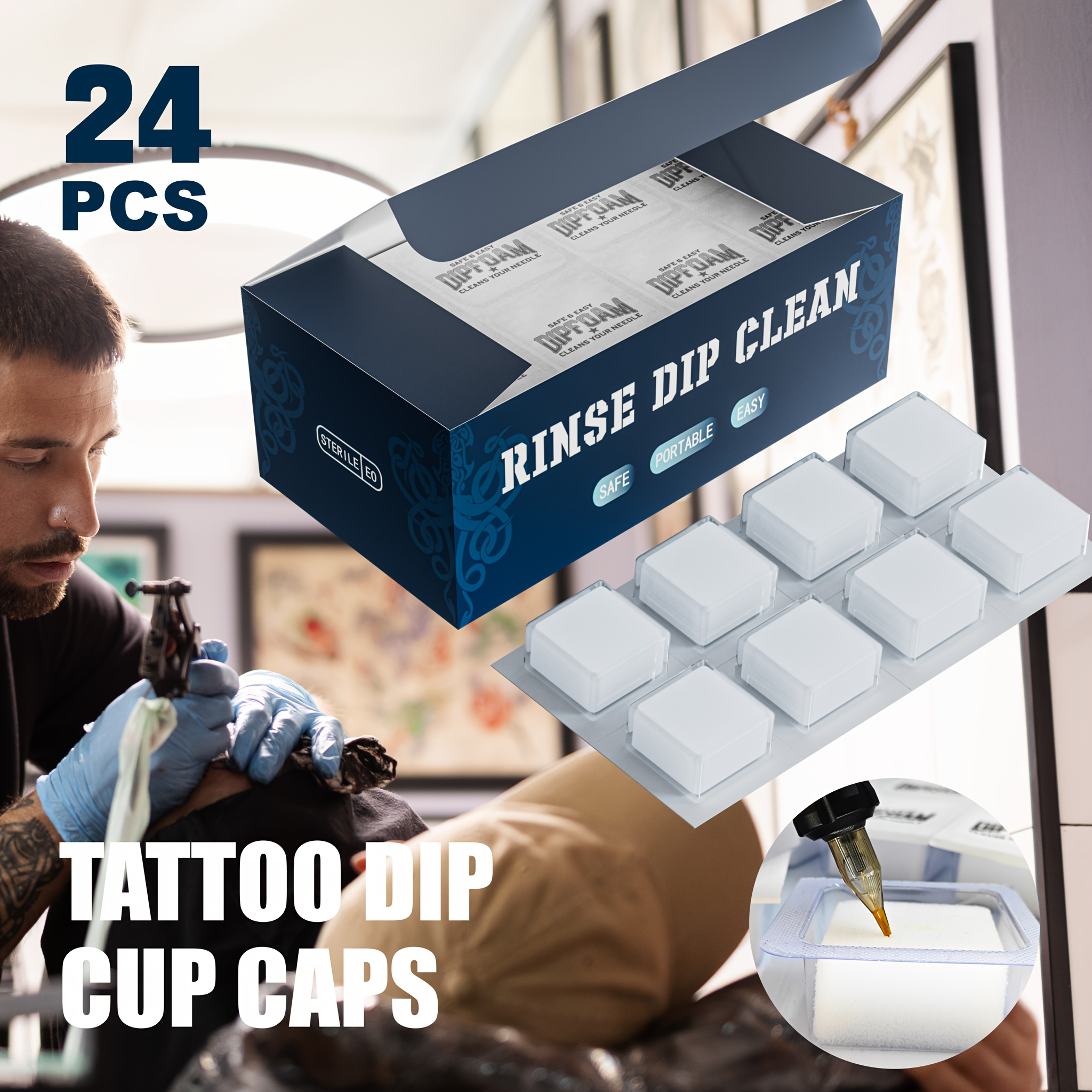 

24pcs, Neebol Tattoo Dip , Tattoo Disposable Dip Foam Caps Cups Cleaning For Needle And Tip Dip Cartridge Dip Foam Cleaning Cup Tattoo Supplies Tattoo Cleaning Supplies