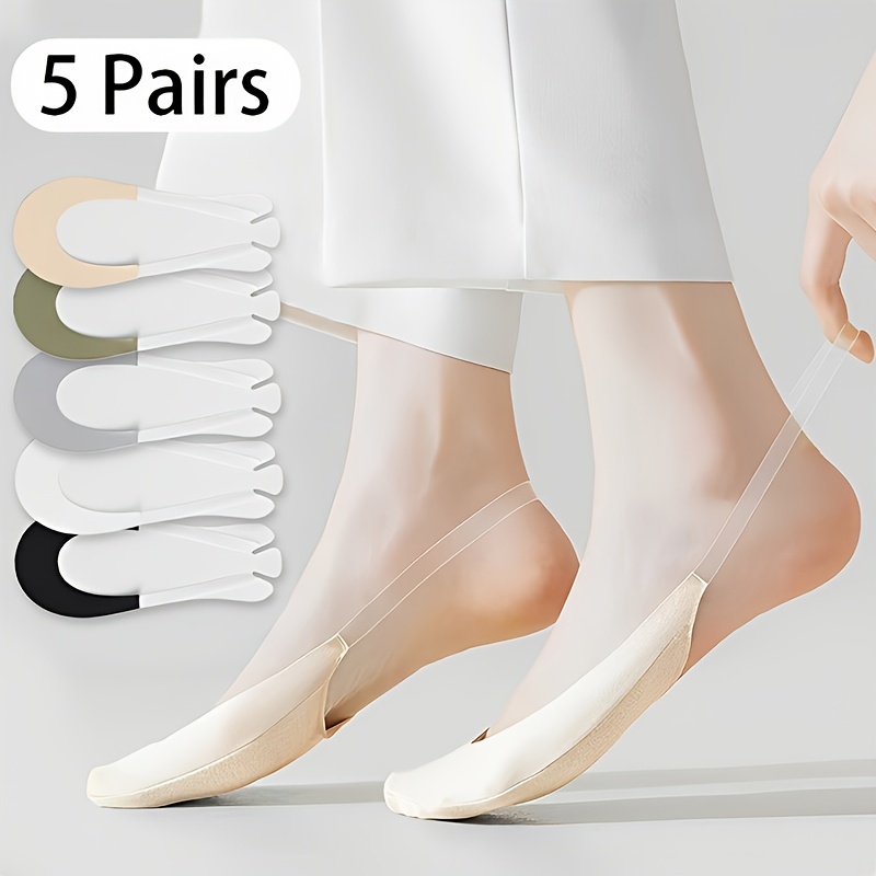 

5 Pairs Half Palm Invisible Socks, Anti-slip Suspender High Heels Socks, Women's Stockings & Hosiery