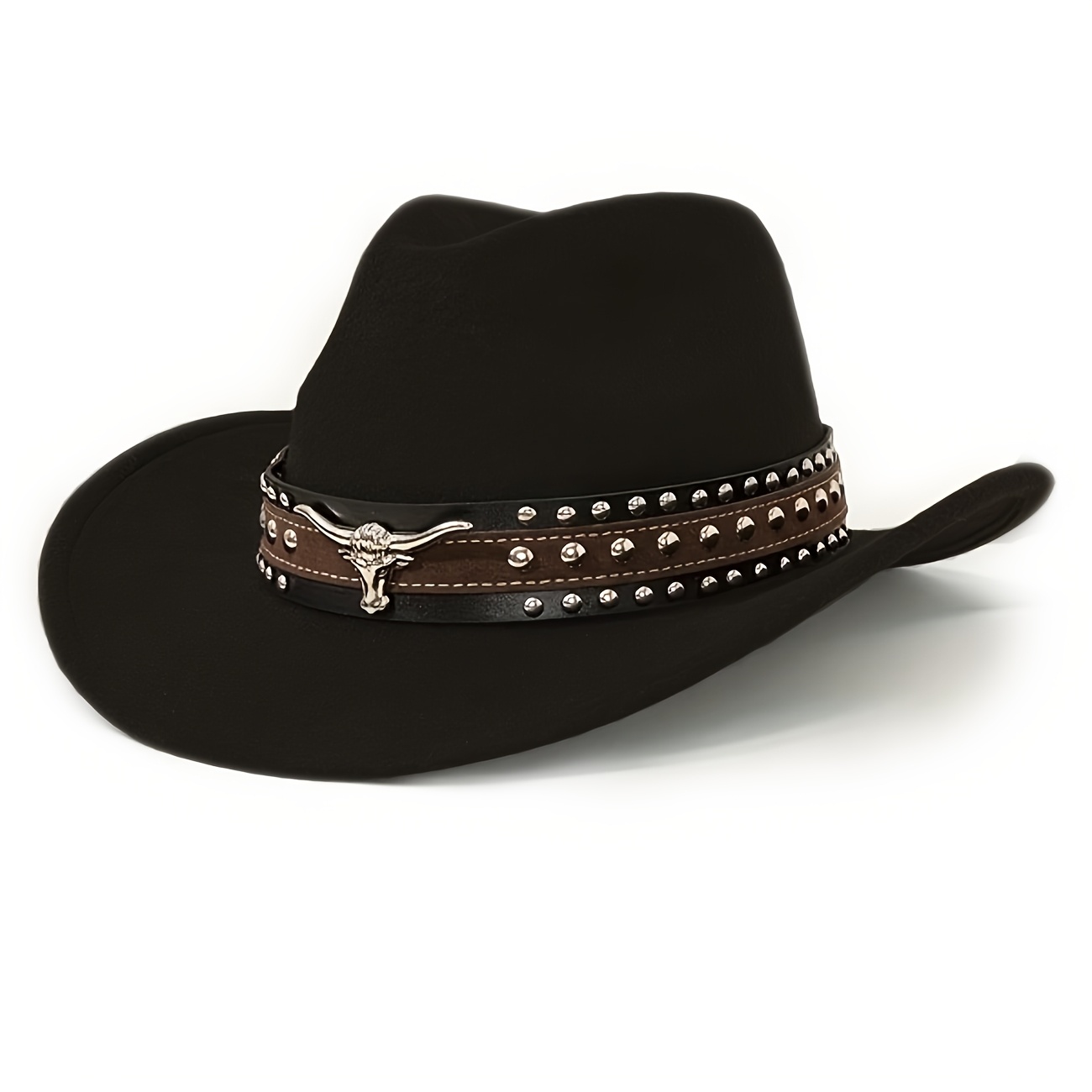 TEMU 1 pièce Chapeau de cowboy western, Chapeau de cowboy pour femme, Chapeau de cowboy pour homme, avec bandeau décoratif amovible de crâne de