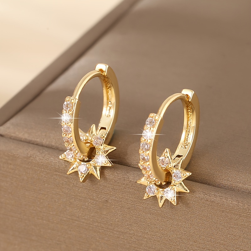E-shop 1 Paar luxuriöse Temperament Kupfer eingelegte synthetische Zirkonia runde Ohrschmuck Mode Trend Stern Sonne Anhänger Ohrringe Dating Geschenk