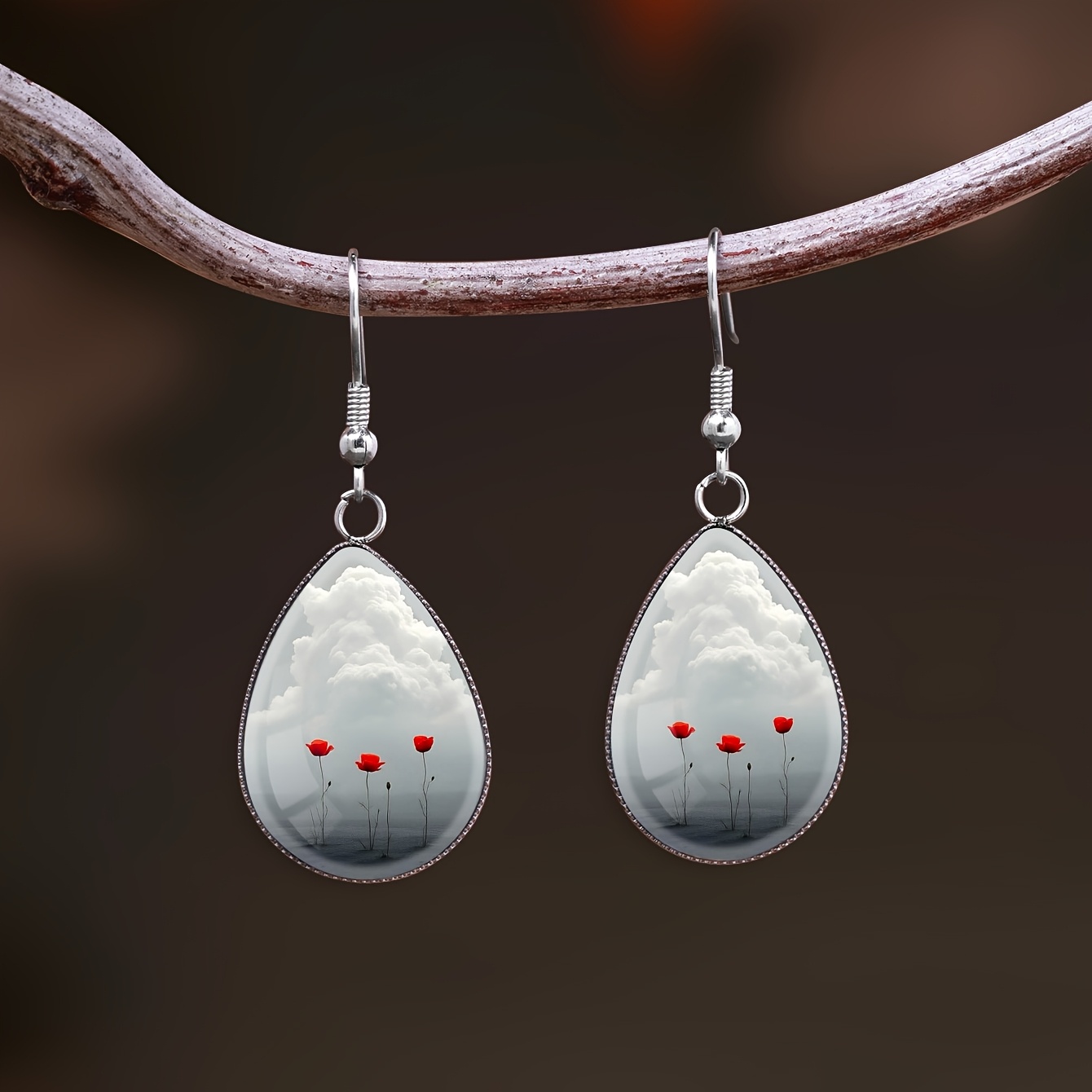 Valentine's Day Flower & Cloud Pattern Drop Earrings