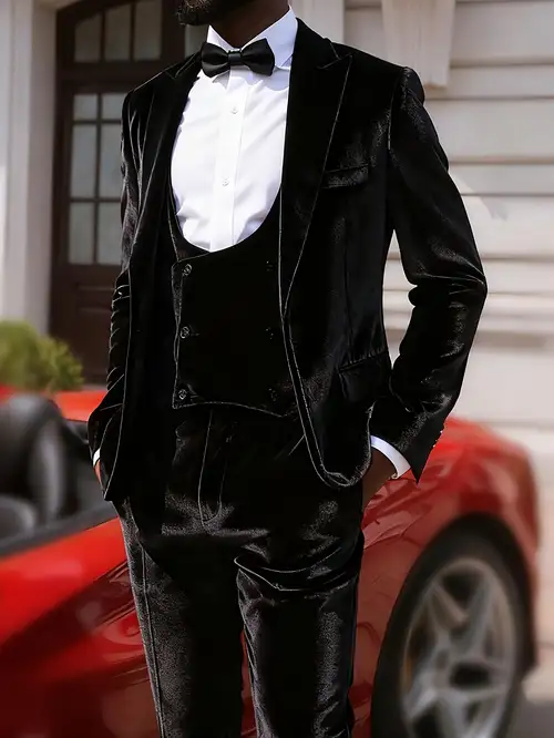 *'s Black and Dark Blue Velvet Suit Set (velvet Suit + Velvet Trousers + Velvet Jacket + Black Bow Tie) - Wedding Banquet *'s Formal Dress, Business Casual Attire *'s Black and Dark Blue Velvet Suit Set (velvet Suit + Velvet Trousers + Velvet Jacket + Black Bow Tie) - Wedding Banquet *'s Formal Dress, Business Casual Attire