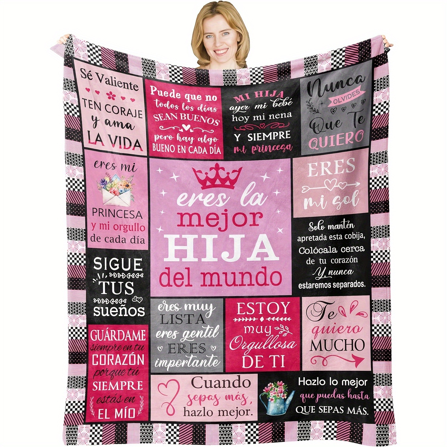 TEMU Vintage Spanish Love Letter To Daughter Flannel Blanket - Soft Sofa Blanket, , Craft, Perfect Gift For Birthdays And Holidays - 100% Polyester, 200-250gsm
