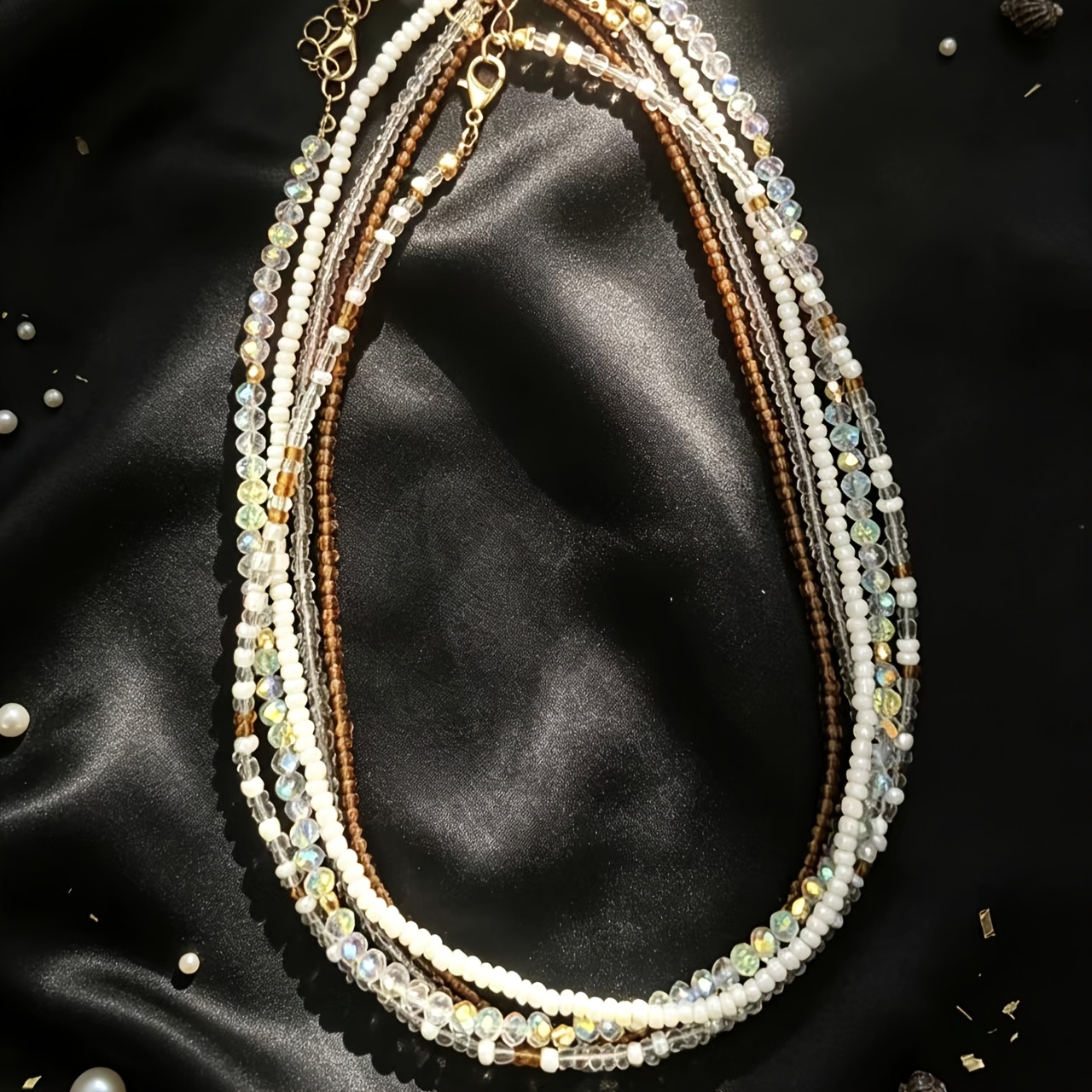 TEMU 5pcs Set Vintage Bead Necklace For Women, Simple And Versatile Clavicle Chain, Niche Stackable Summer Accessories
