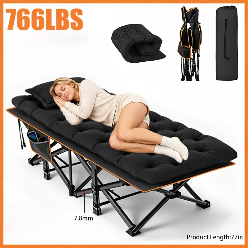 TEMU 67/79-inch Options ; Mattress Option; Camping Bed, Portable Folding Guest Bed, Weight Capacity 566/766 Lbs, Adult Outdoor Travel Bed, Suitable