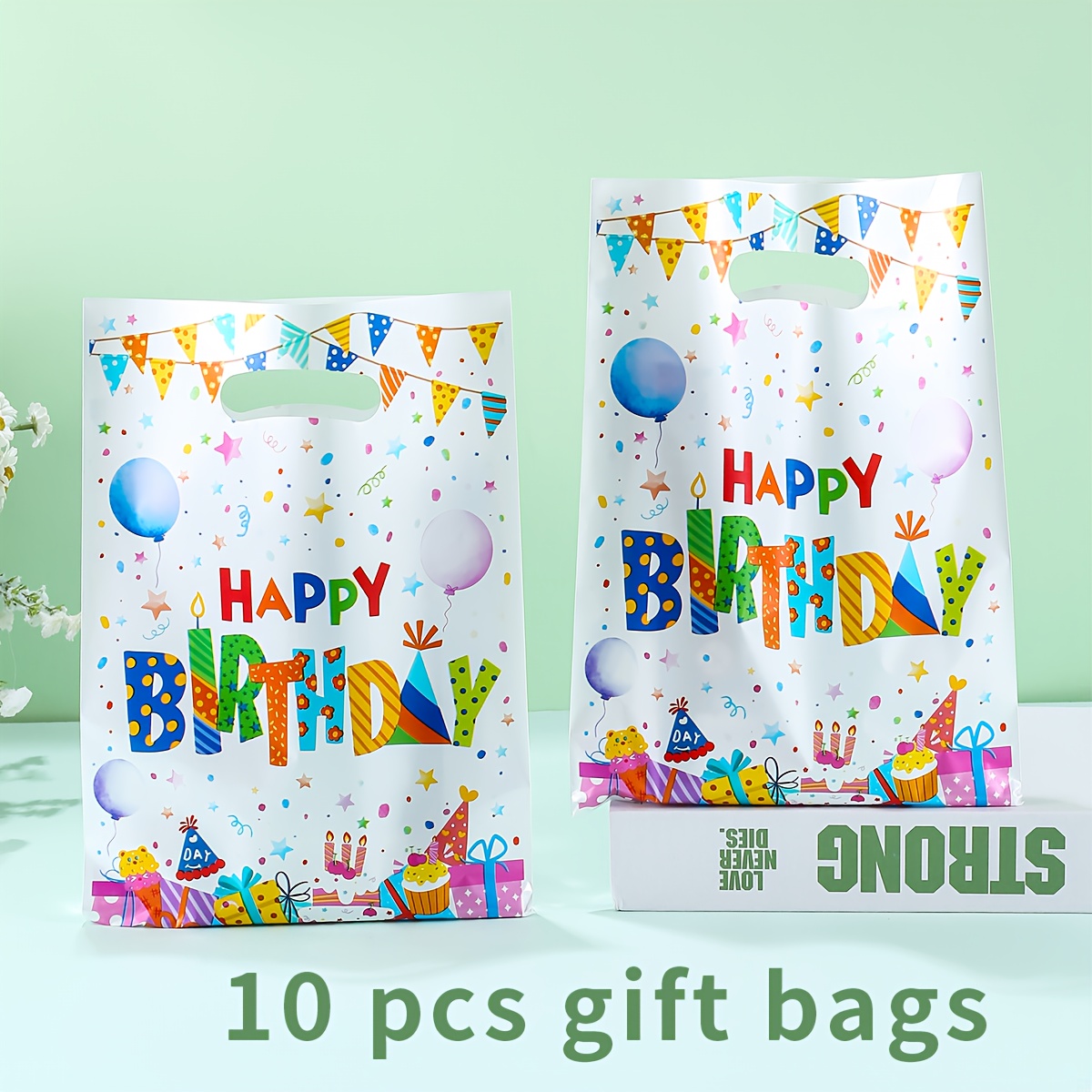 TEMU Lot de 10/25/50 sacs de pour fête d'anniversaire - Ballons multicolores et "Happy Birthday" avec numérotées de 1 à 10, fournitures de fête en