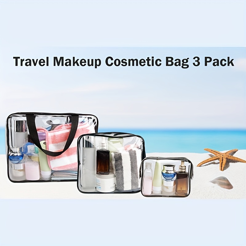

3pcs Set Clear Travel Makeup Bag, Portable Toiletry Storage Bag, Transparent Travel Wash Bag