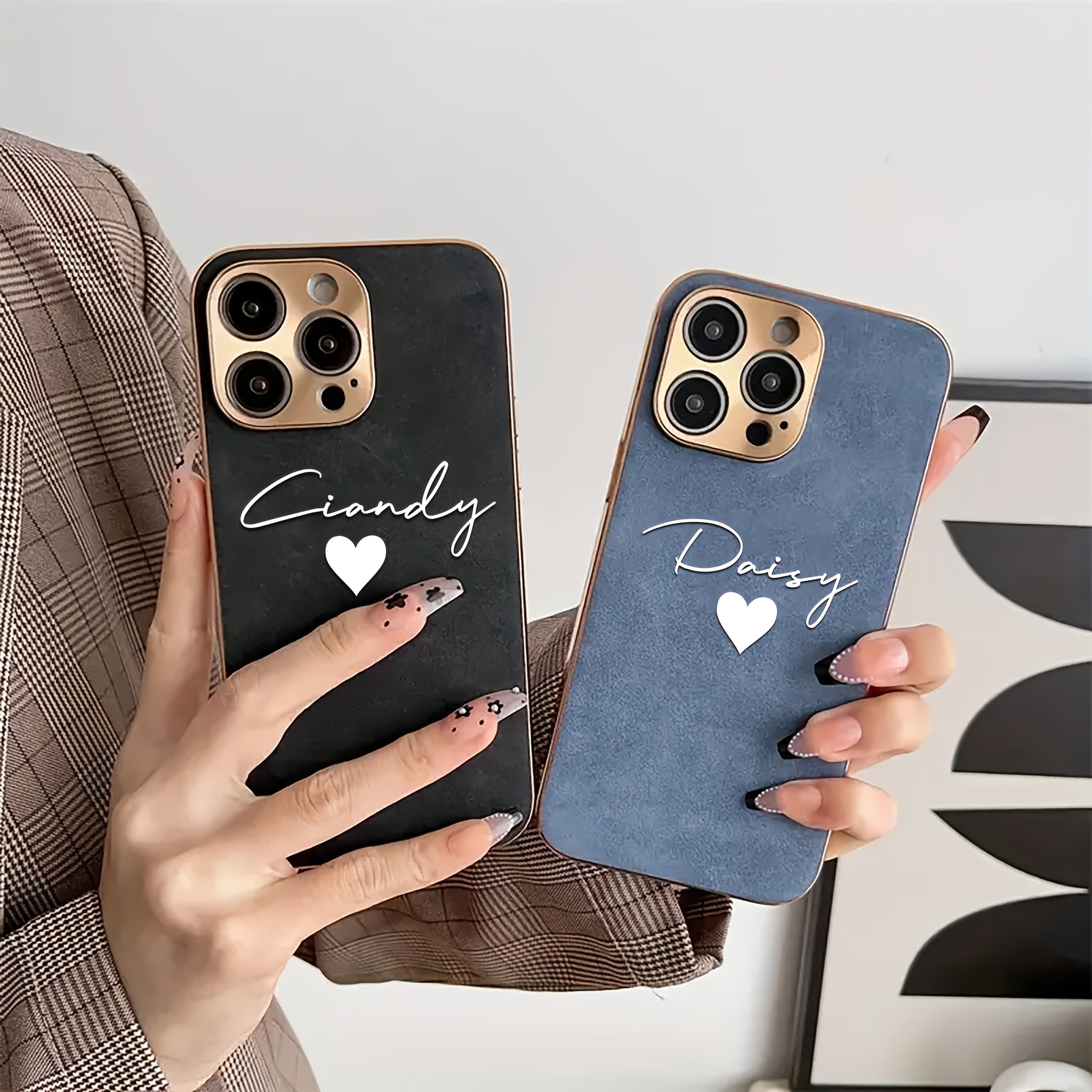 Personalized Customized Phone Case Compatible with iPhone 16 15 14 13 12 11 Pro Max Personalized Name DIY Engraving Luxury Fashion Plating Lambskin Soft Faux Leather Shockproof Gift Cover iPhone 11 12 13 14 15 16 Pro Max Plus - Image 6