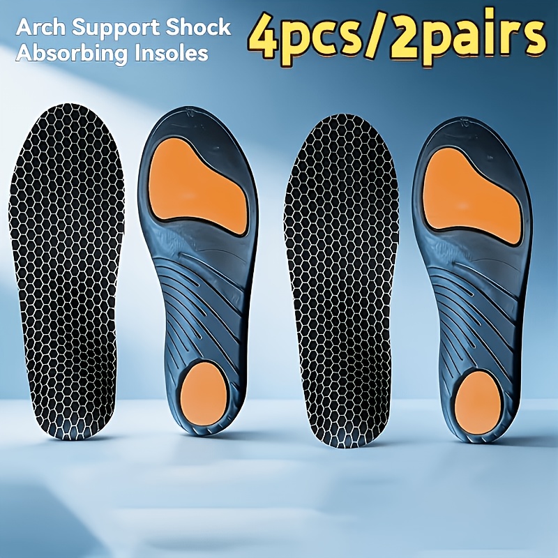 TEMU 4 Pcs2 Pairs Of High-elasticity Shock-absorbing Sports Shoe Insoles With Built-in Arch Supportbreathable Foot Pads, Suitable For Sports Shoes