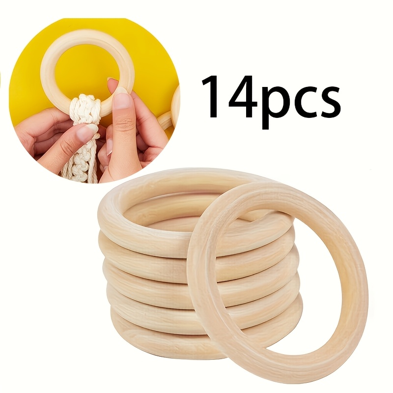 TEMU 14pcs 70mm Wooden Round Rings, Multi-functional Craft Connectors, Suitable For Home Decor, Country Style Handmade And Wooden Gift Making