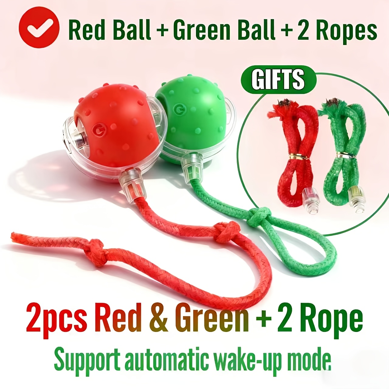 TEMU Balle Jouet Électrique Intelligente pour Chat avec 2 Cordes - 1pc Rouge | 1pc Vert | 2pcs | Jouet Interactif Roulant Automatique pour Animaux de