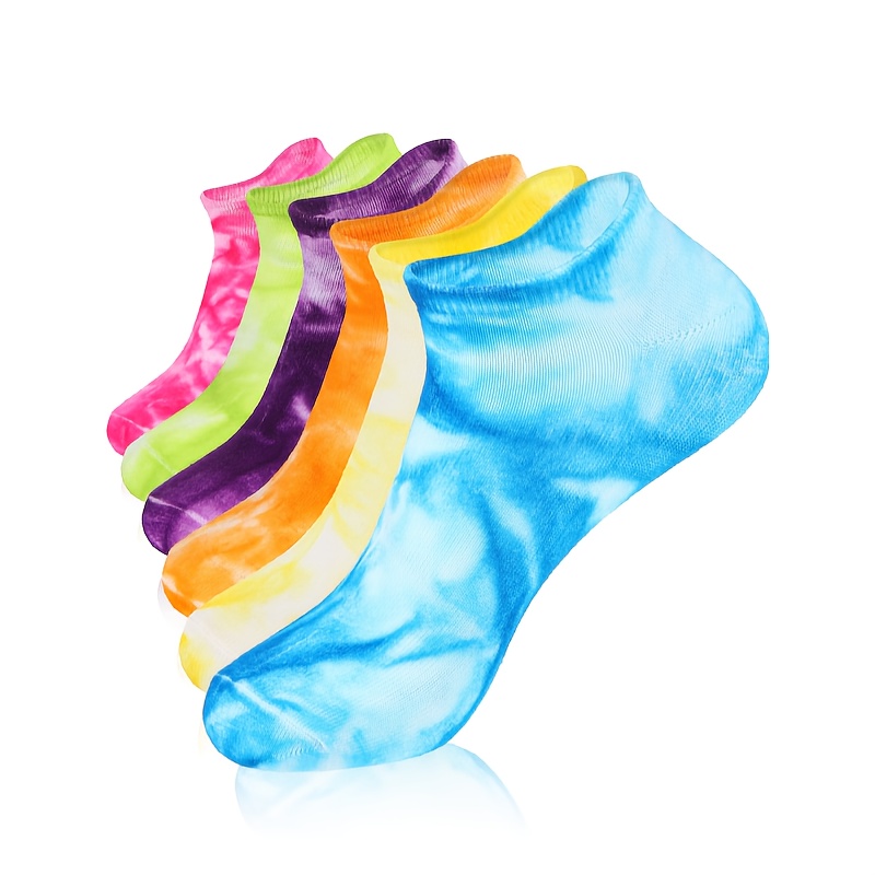 

6 Pairs Tie Dye Socks Tie Dye Low Cut Socks Socks Tie-dye Invisible Socks For Women Men Teens Yellow Blue And Size