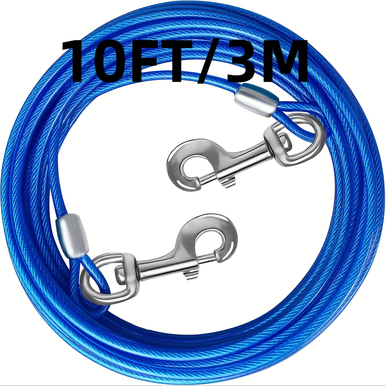 E-shop 10/15/20/30ft Hundegurt aus Stahldraht mit robusten Clips – Blaue Ketten für große Hunde bis zu 165 lbs, Außenbereich geeignet
