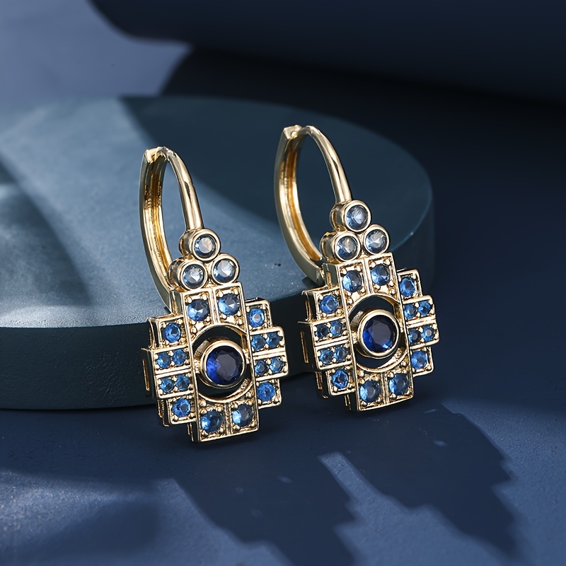 TEMU Boucles d'oreilles pendantes Art déco tendance avec synthétique bleue et blanche, créoles à crochet pour femme, charme, bijou de fiançailles, de