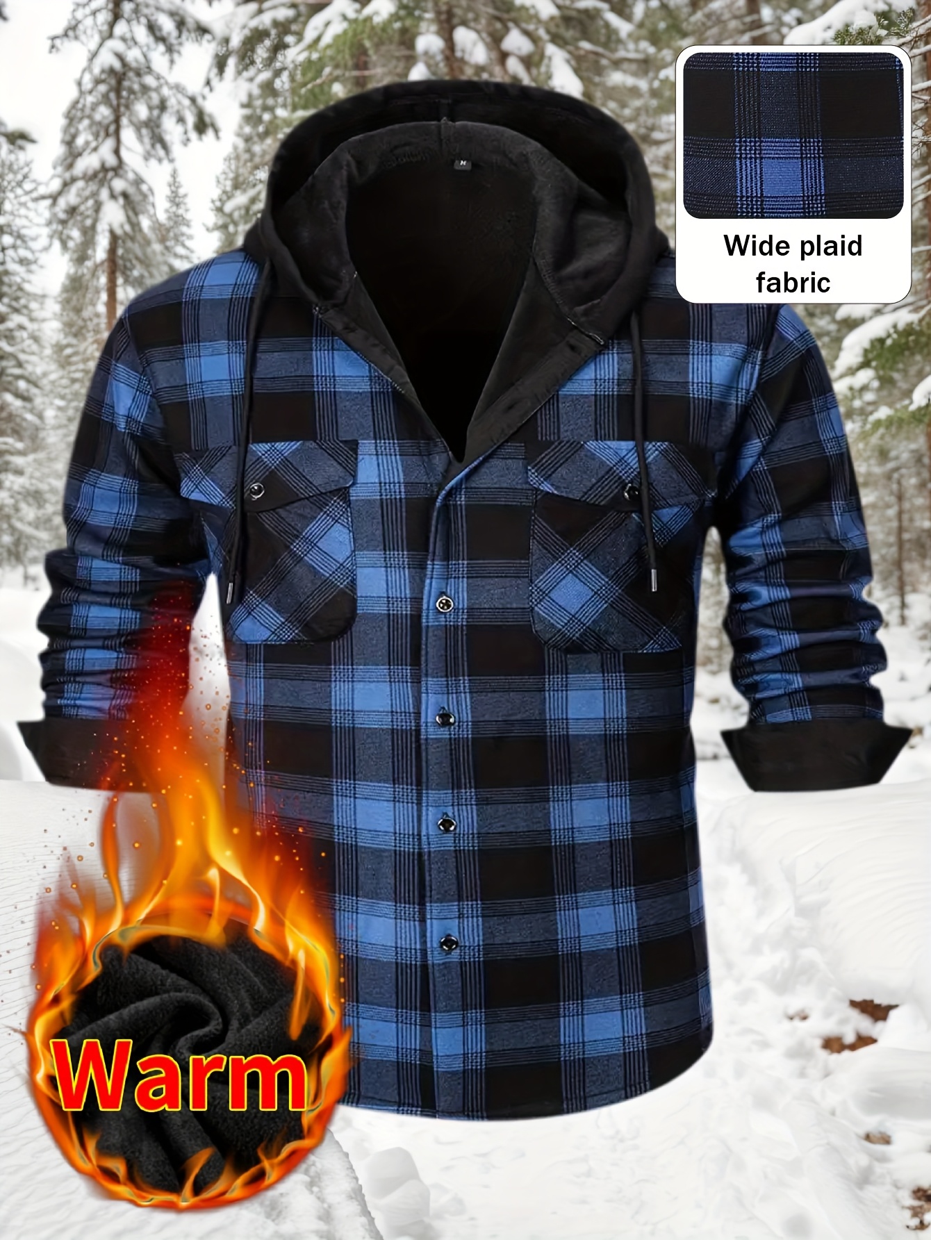 Thermisch werkschort met capuchon voor heren - Heavy-duty fleece gevoerde winterjas met ruitpatroon, volledige ritssluiting aan de voorkant, lange mouwen, overhemdjasje met knoopsluiting voor boerderij, bouw, buiten - Dik geïsoleerd laagstuk (s-3xl) - Ideaal voor Col