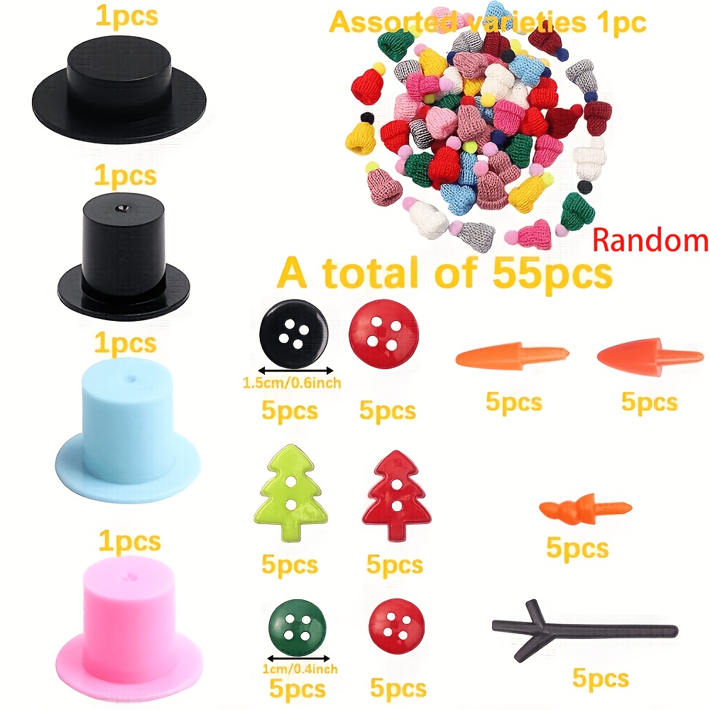 TEMU 55/116/206pcs Random Acrylic Christmas Snowman Combination Beads And Bead Assortments, Hats And Carrot-shaped Noses, Black Buttons, Christmas