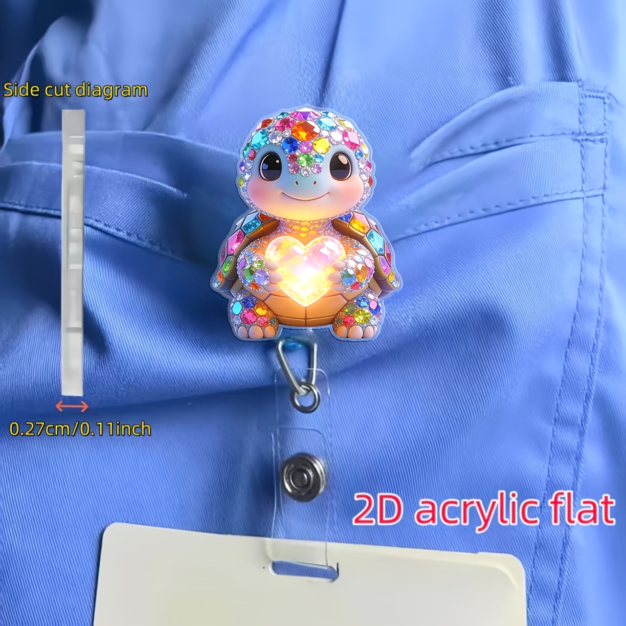 TEMU 2d Flat, 1pc Hugging Glowing Heart Pattern Retractable Badge Clip, 2d Acrylic, Durable Nylon Rope, With Id Badge Lanyard, Suitable For Office