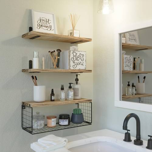 estante de pared de tres niveles, estante de madera, estante de almacenamiento para baño, estante divisorio decorativo de pared para cocina y , estantes s
