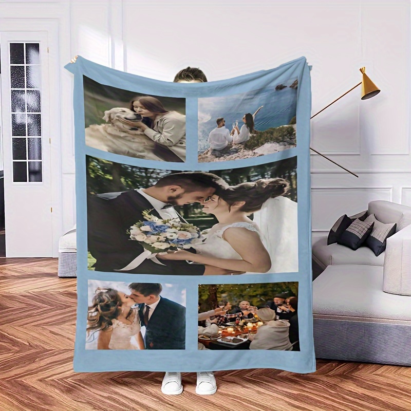 TEMU Custom Photo Flannel Blanket - Cozy & Warm Personalized Throw With Multiple Picture Slots, Ideal For Napping & Gifting On Valentine's Day Or New