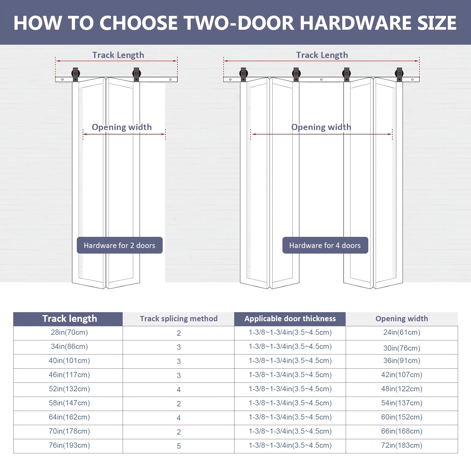 58-inch T-shaped Double-fold Sliding Barn Door Hardware Set, Designed For 4 Closet Doors, Featuring Top-mounted Rollers For Smooth Sliding And