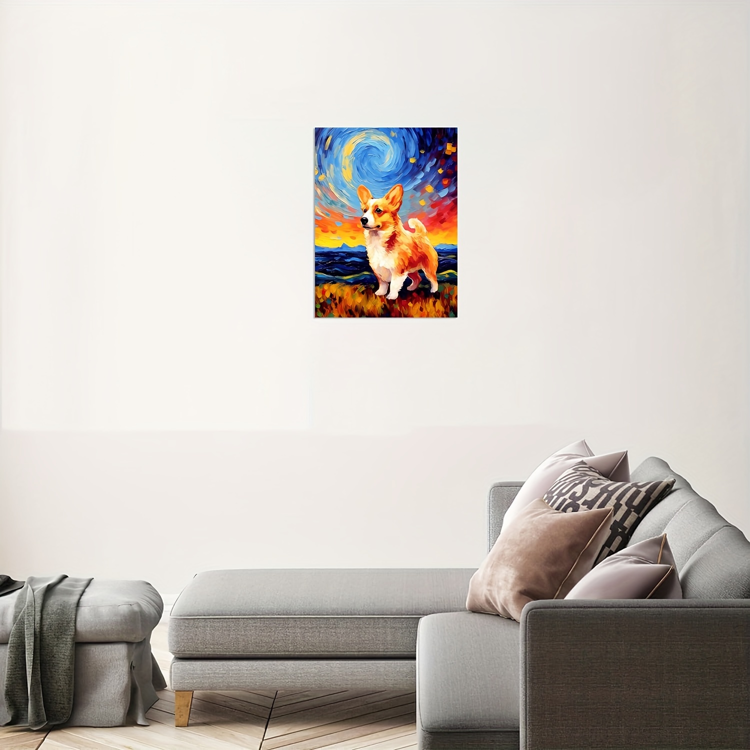 Frameless Canvas Wall Art Starry Night Inspired Corgi Dog - Temu