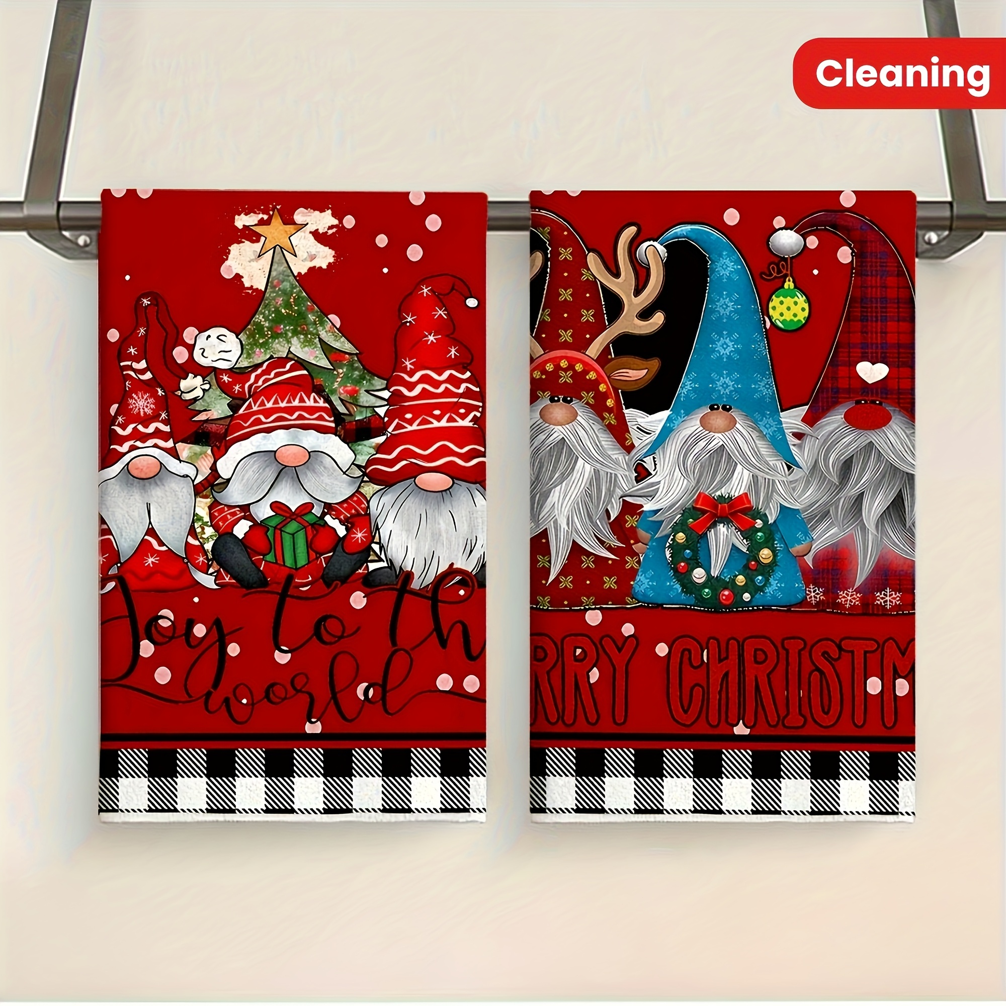 TEMU 2 pièces Serviettes de cuisine rétro Noël avec Père Noël, et Gnome - Grandes 8x12 & 16x24 pouces Torchons festives en polyester durable pour