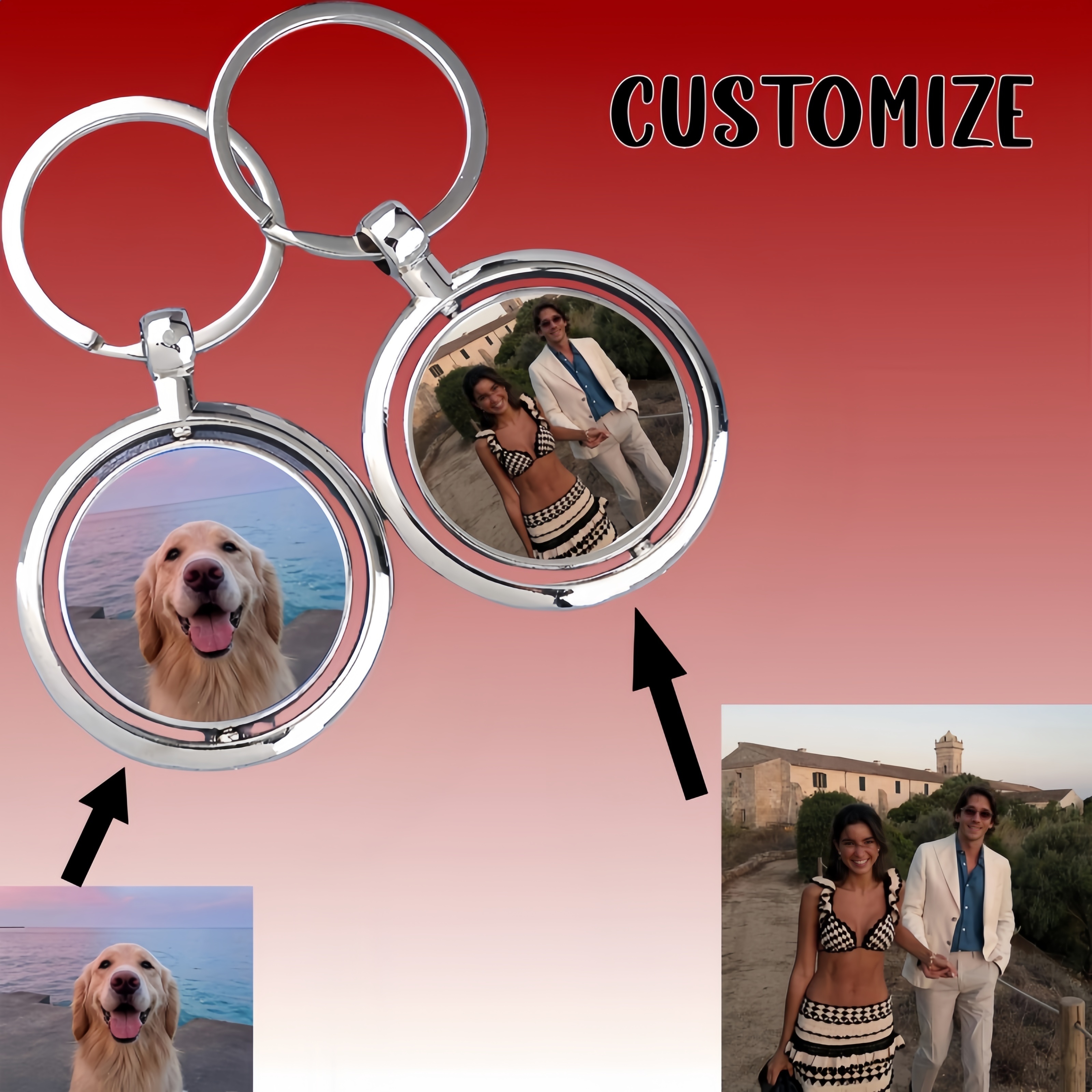 

Custom Dual-sided Rotatable Photo Keychain - Personalized Zinc Alloy Key Ring For , Friends & Pets - Perfect Christmas Gift