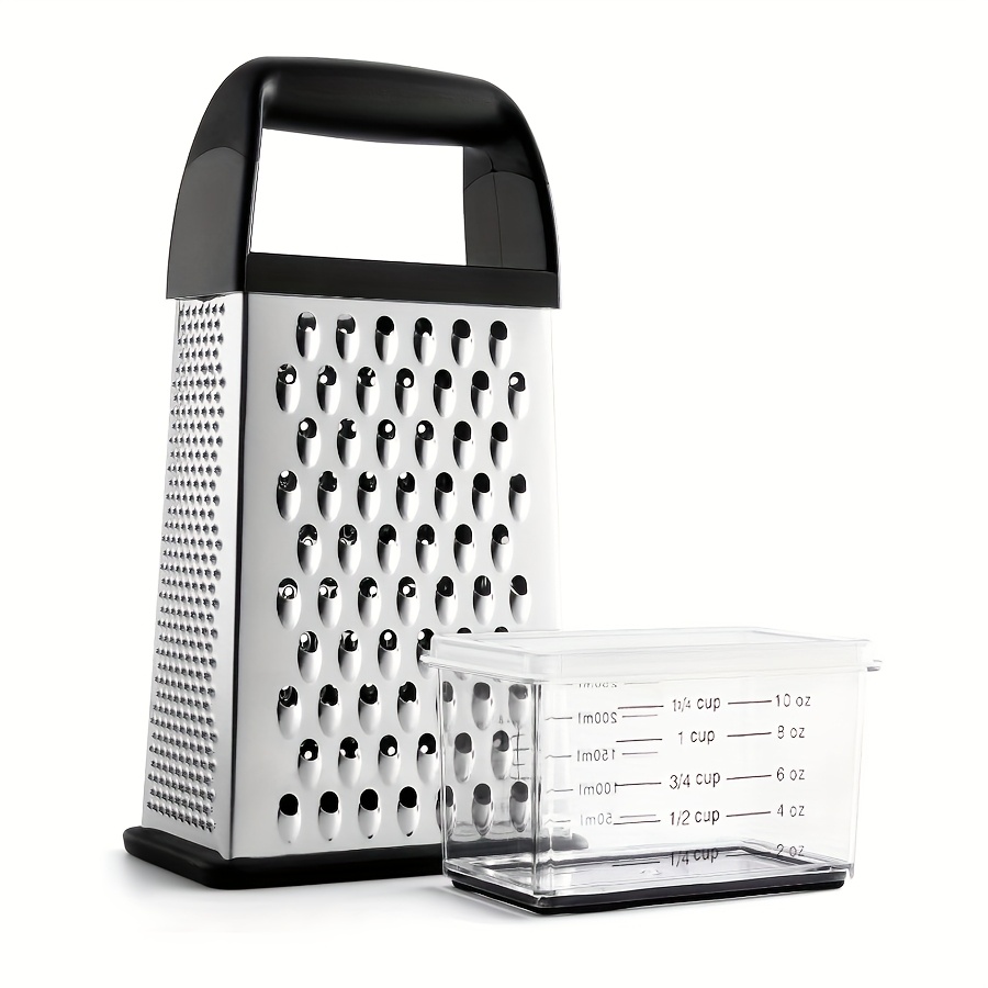 TEMU Professional Cheese Grater Featuring A Container, Equipped With A Handle, Made Of Stainless Steel For Kitchen Use, Designed As A Box Grater With