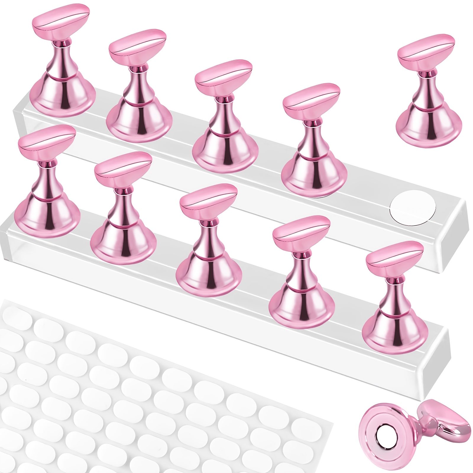 TEMU 2-set For Nail Stand, For Nail Holder Stand With 100pcs Double-sided Tape, Press-on For Nail Stand, For Nail Practice Hand, For Nail Holder For