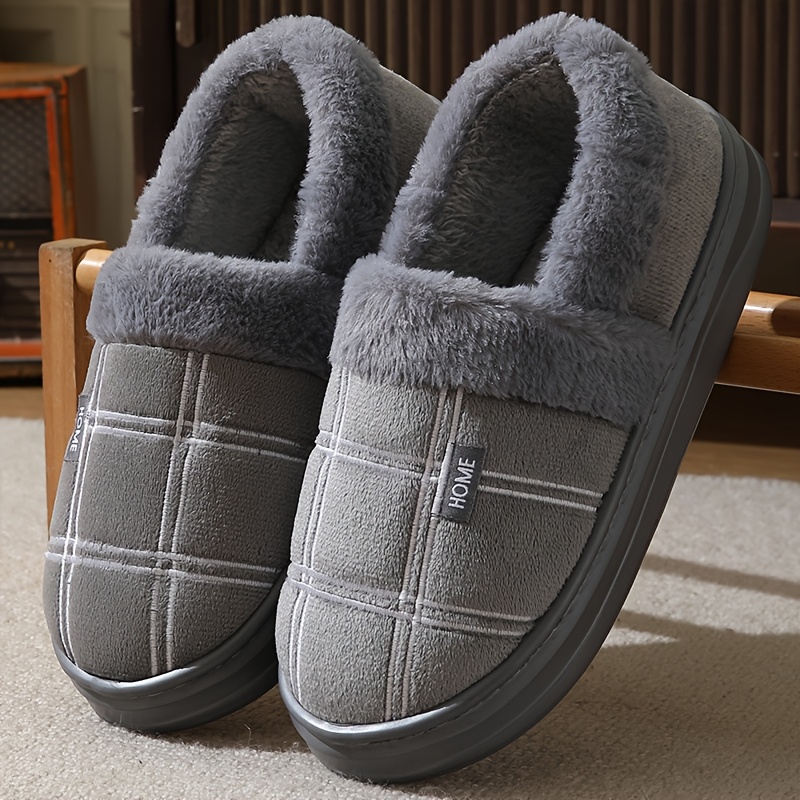 TEMU Men's Winter Casual Warm Lightweight Slippers | Fabric Upper And Inner, Eva Sole, Solid Color With Pattern