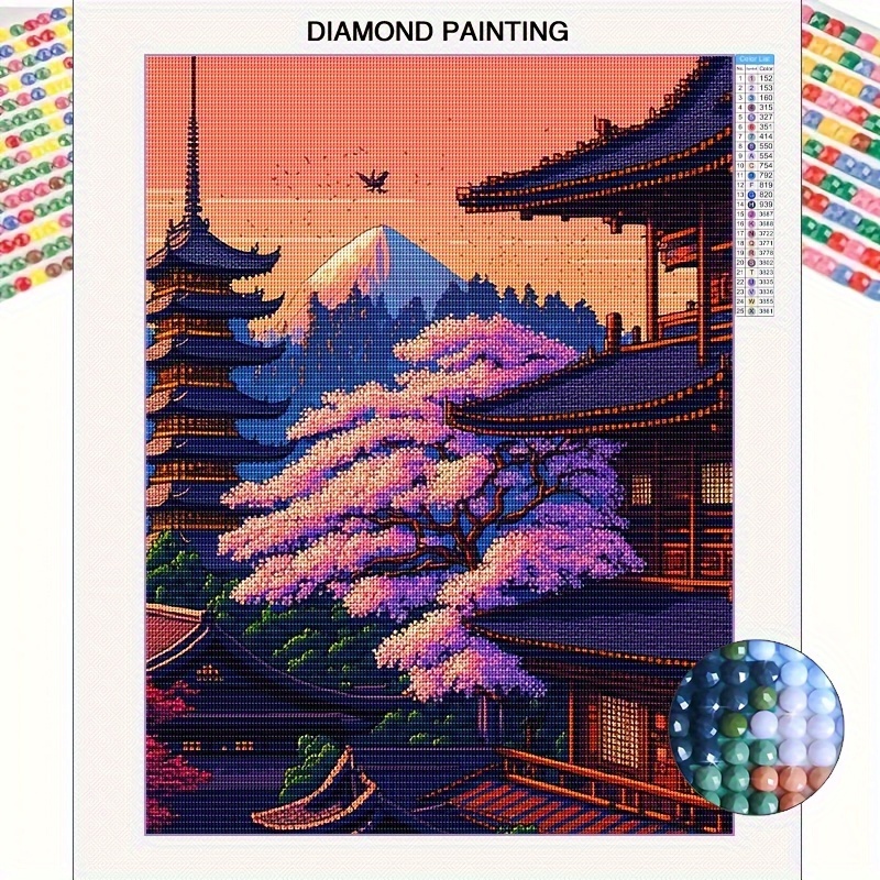 

5d Diamond Painting Kit For Adults, Japanese Cherry Blossom Landscape, Full Drill Canvas Round Diamond Art, Diy Craft Mosaic Wall Art, Frameless Home Decor For Living Room Bedroom, 30x40cm - Pack Of 1