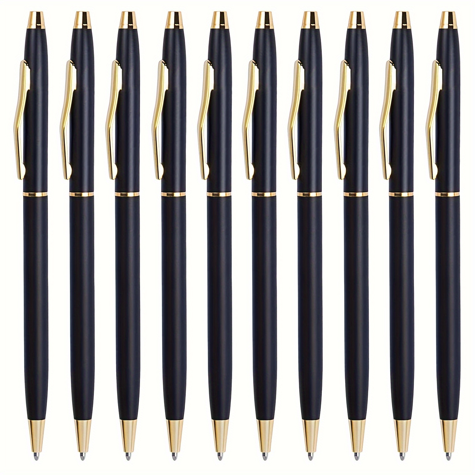 

10pcs Black Ballpoint Pens, Medium .0mm, Smooth For - Sleek Metal Body, Twist Cap Closure, Ideal For Office Use