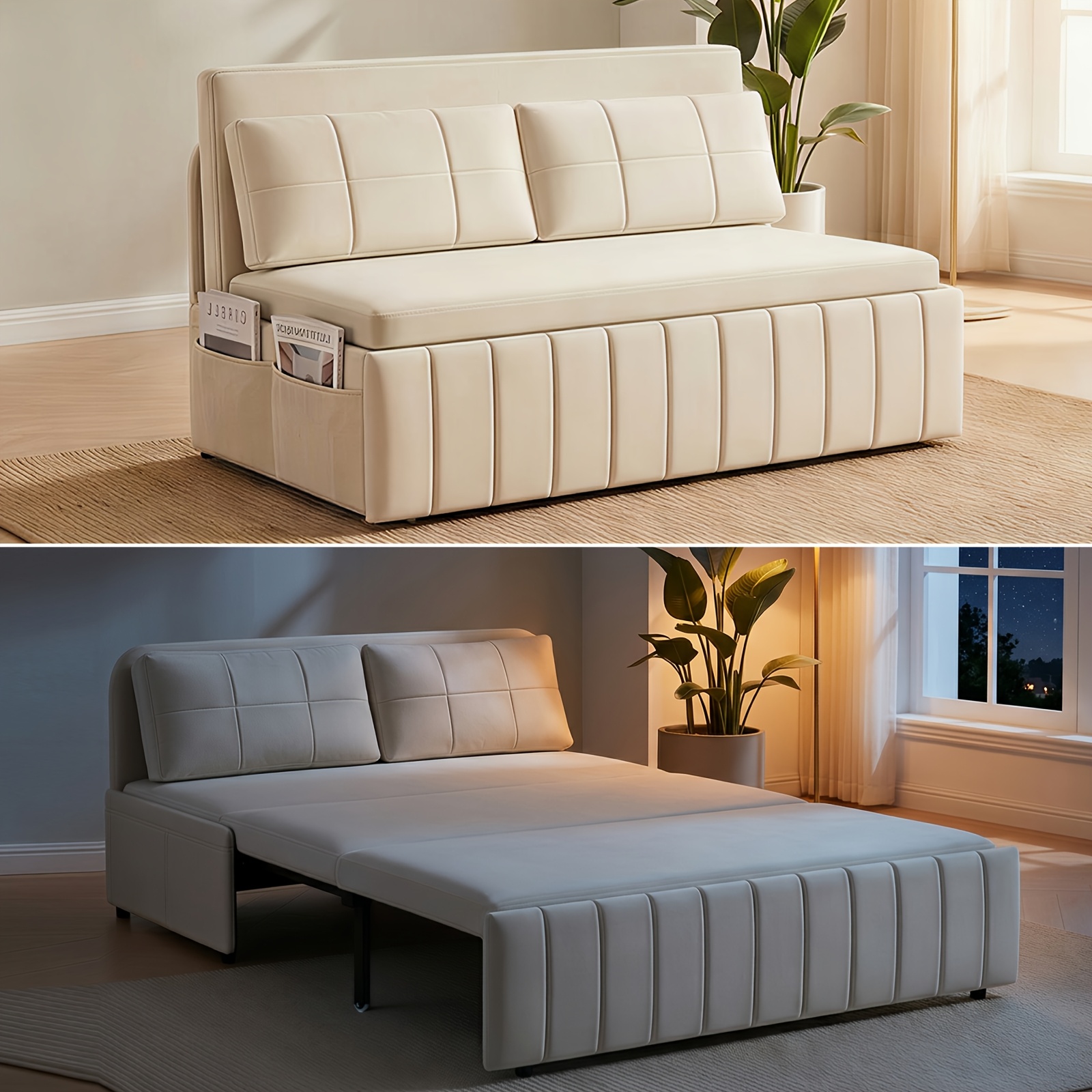 3in 1 Convertible Queen Sofa Bed, Pull Out Sleeper Couch, Armless Loveseat for Small Spaces