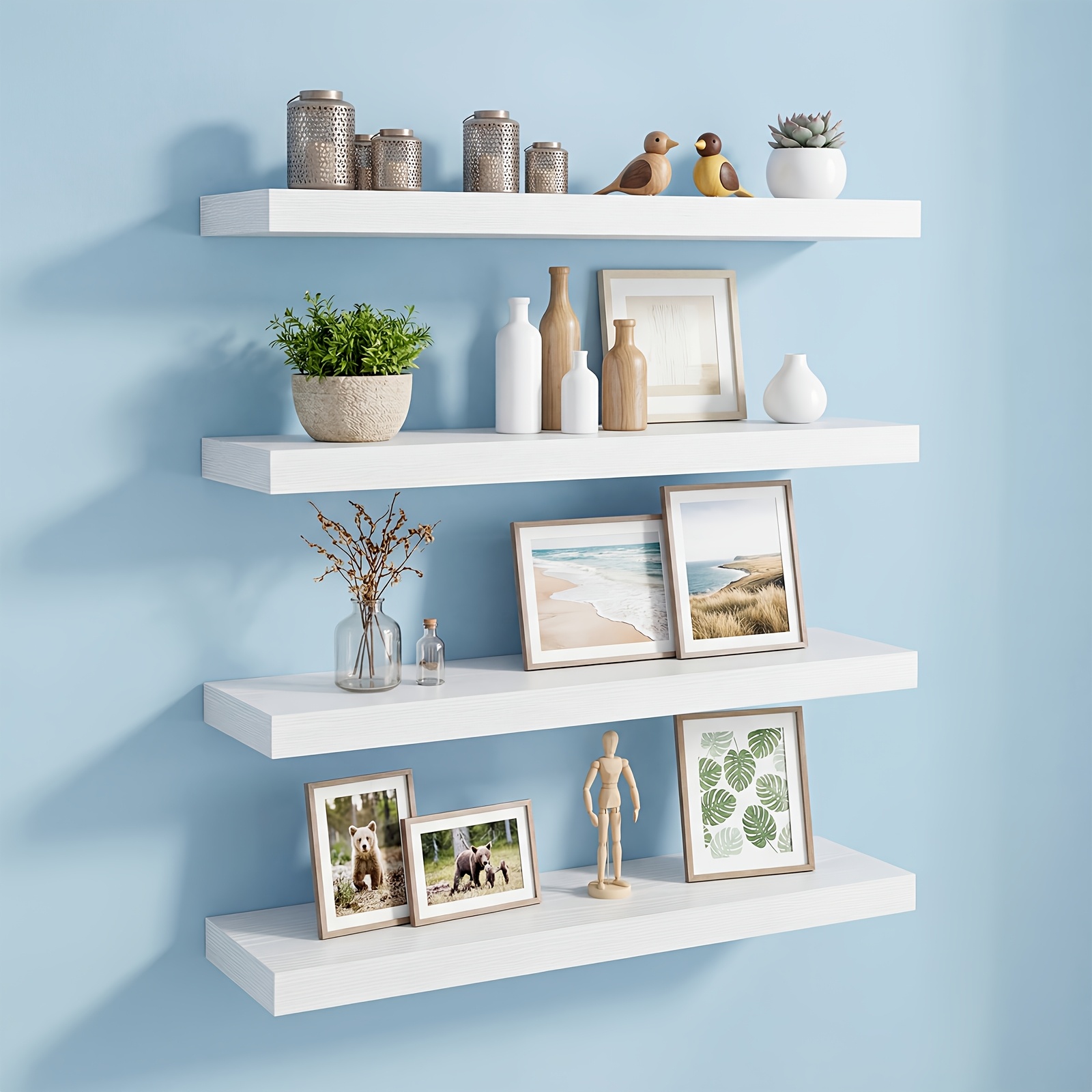 Image of Tomnk 4pcs Floating Shelves For Wall, Shelves For Wall Decor, With Invisible Brackets For Bathroom, Bedroom, Living Room, Kitchen, Shelf For Books/storage/home Decoration/ Home , 5 Colors