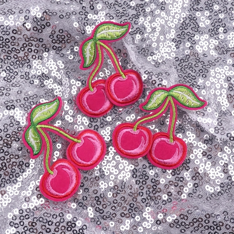 3pcs Fruit Cherry Pattern Embroidery Hot Melt Adhesive Patch Repair Of Holes With Cloth Sewing Jeans Hat Patch