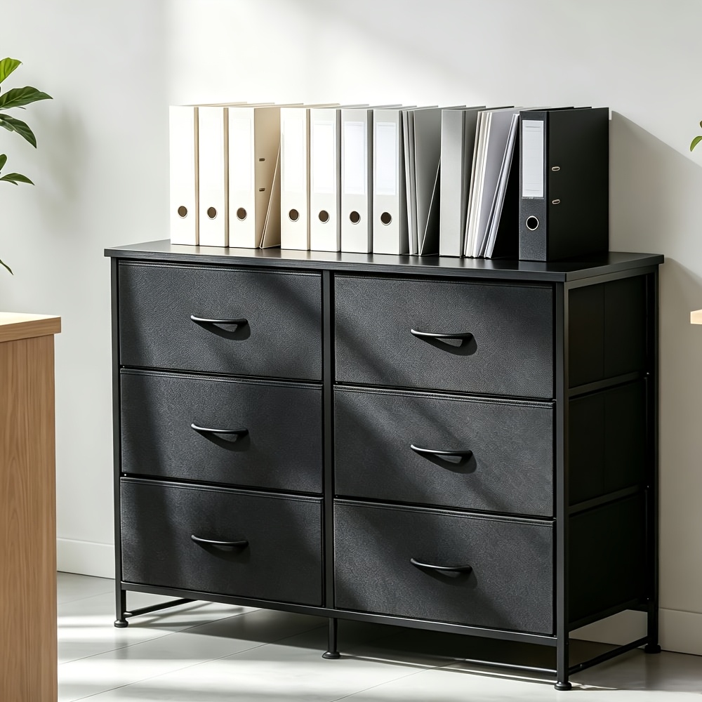 TEMU Office Dresser Cabinet, 6 Drawer Storage Chest For , Fabric Organizer With Wooden Top, Mobile File Cabinet For Office Supplies, Closet Storage