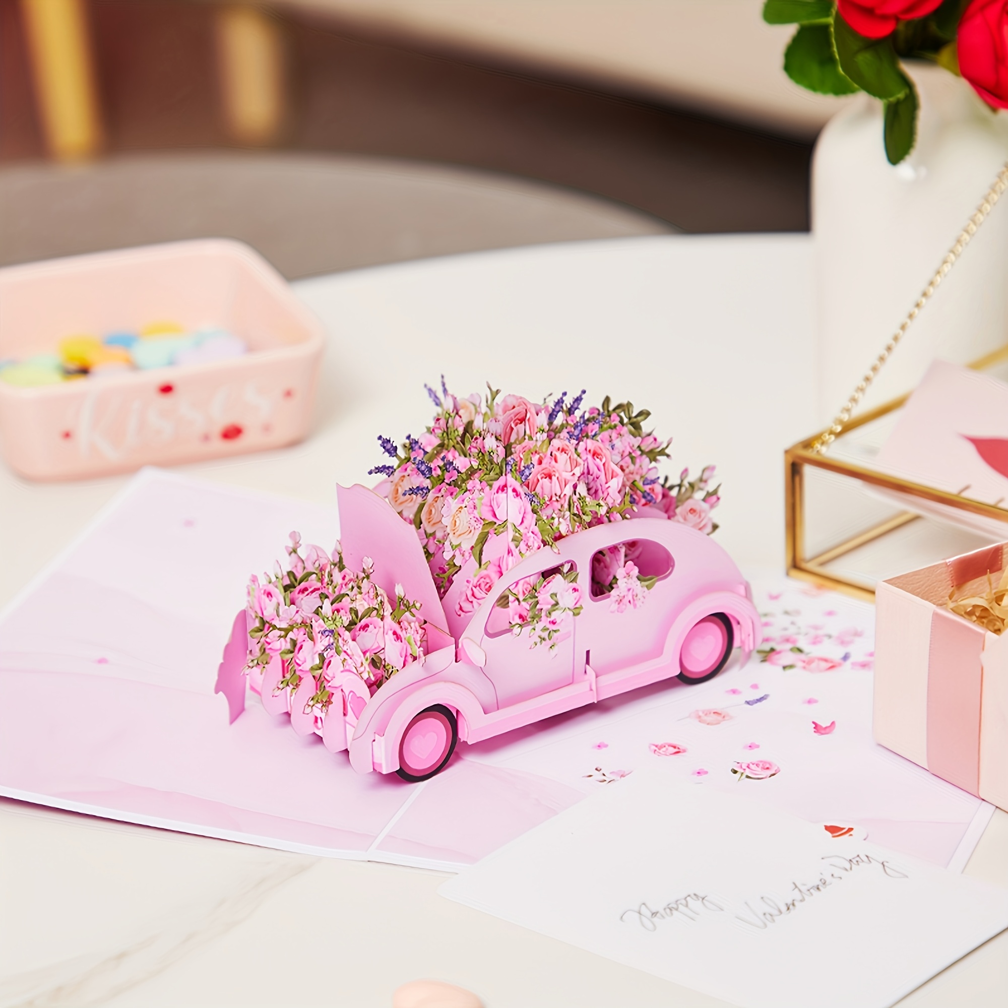 

Carte de Vœux avec Chariot de Fleurs Roses Pop-Up 3D - pour la Saint-Valentin, Anniversaires & Anniversaires de Mariage - Cadeau pour Petite , Épouse, Mère, Fille - Fabriquée à &