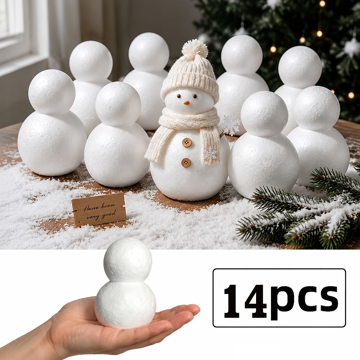 TEMU 14pcs Eps Snowman Blanks Set, Christmas Styrofoam Snowman Blanks, Hand-wrapped Floral Base Creative Decorative Model Materials, Snowman Blanks,