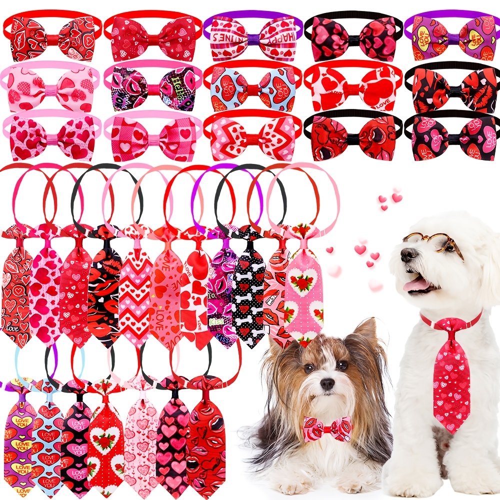 

10-pack Bowties & Neckties, Adjustable Pet Collars, Grooming Accessories, Pink & Heart Designs, Dog Bow Ties For Small To Large Breeds, Pet Supplies