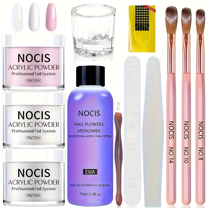 TEMU Acrylic For Nail Kit - Clear/white/pink Acrylic Powder And Liquid Set With Brush, Starter Kit For Nail Extension Beginners