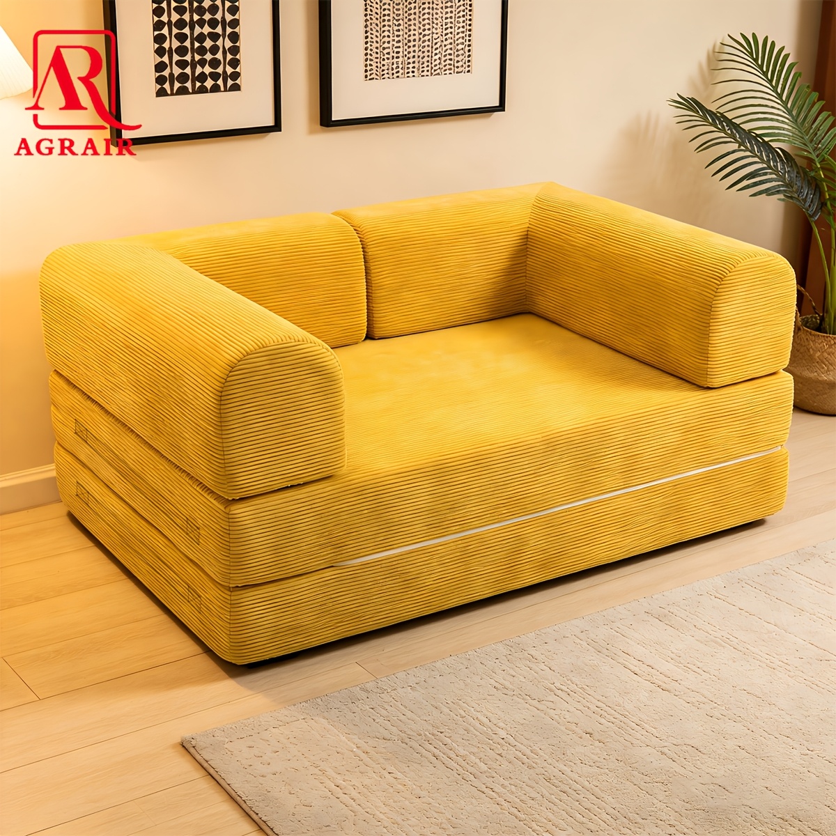59.05in (150cm) Convertible Futon Sofa Bed, Corduroy Futon Sofa, Fold-out Sofa, No-assembly Boneless Sofa, Suitable for the Living Room * in Multiple Colours