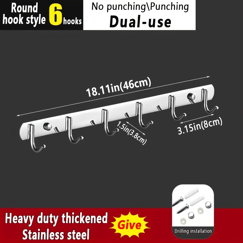 TEMU Ronde Haak Hulp Hangende Rij Haak - Heavy-Duty Roestvrij Staal, No-Punching Sterke Draagkracht Hulp Haak, Praktische Keuken Muur Deur Achterkant