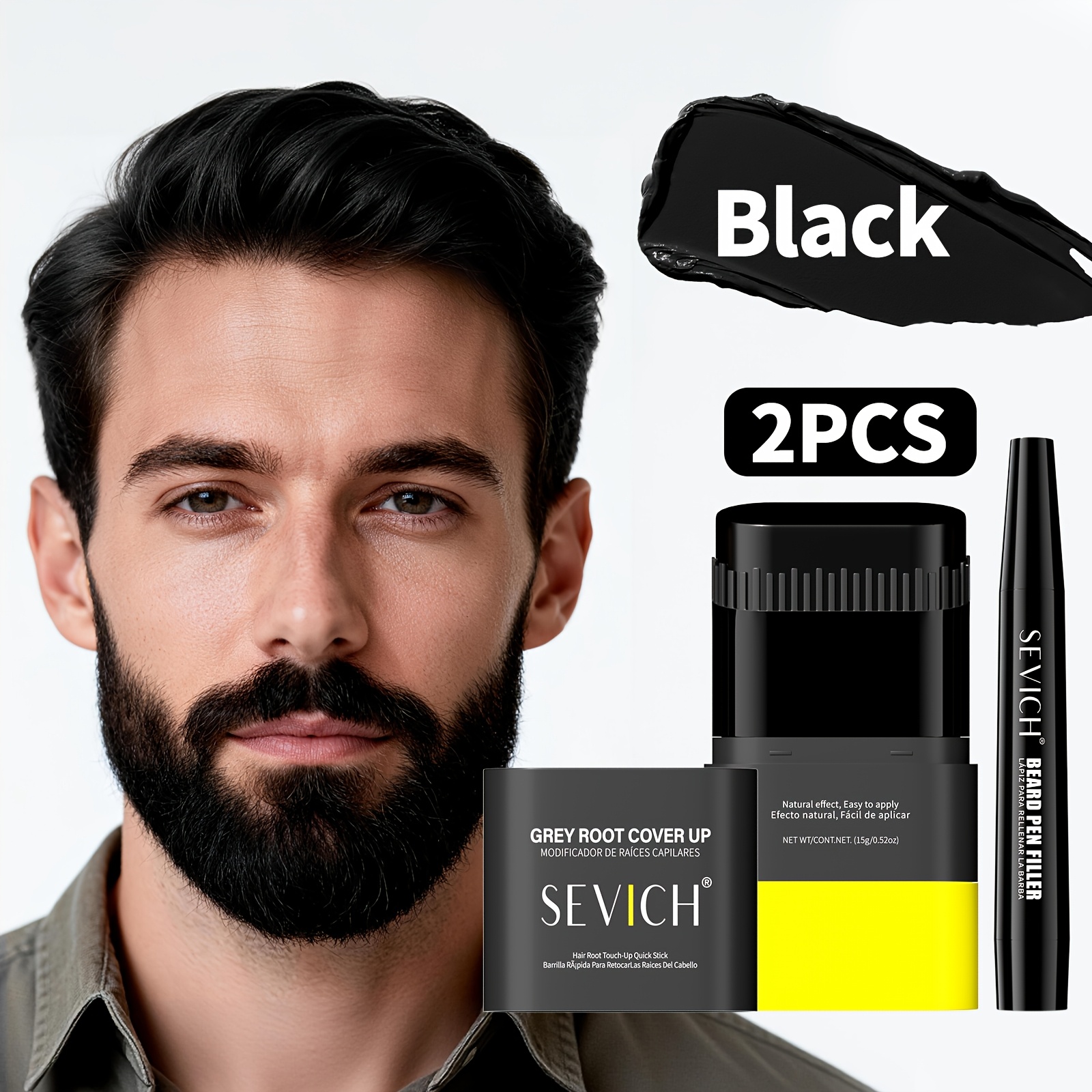 TEMU 2pcs Sevich Beard Dye Pen & Stick | Disposable Washable, Temporary Hair Cover Up For Men, 2 In 1 Hair Dye Pen Brush, Lasting Waterproof, Men's