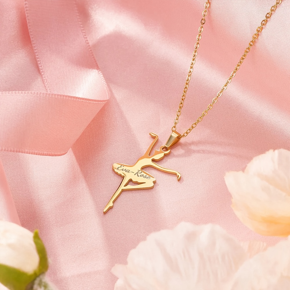 TEMU 1 Personalized Custom Name Ballet Dancer Stainless Steel Necklace, Dancer Name Necklace, Ballerina Necklace, Ballet Necklace, Dancer Necklace,